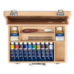 Peinture à l'huile fine Coffret bois 10 x 40 ml + outils et additifs